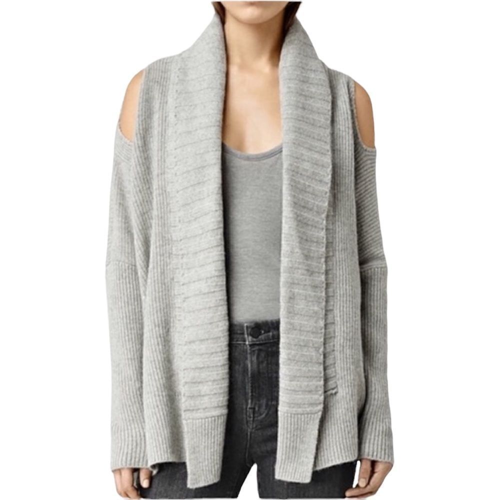 Chelsea28 cold shoulder slouchy open cardigan sweater light gray medium/large